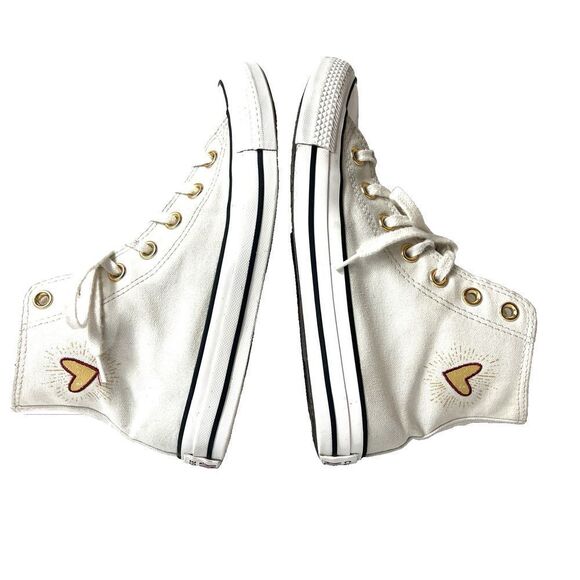Converse All Star Hi-Top Ivory Canvas Sneaker Women's 7 Lace Up Shoes Gold Heart - Picture 5 of 11